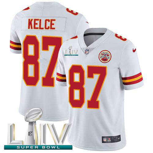 Kansas City Chiefs Nike #87 Travis Kelce White Super Bowl LIV 2020 Youth Stitched NFL Vapor Untouchable Limited Jersey